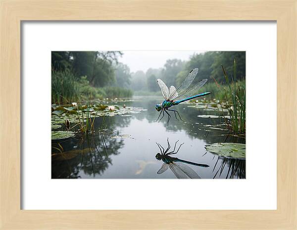 Dragonfly Hovering Over Pond