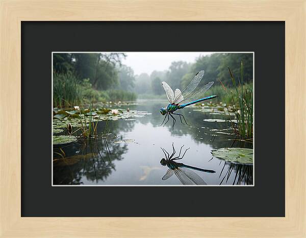 Dragonfly Hovering Over Pond