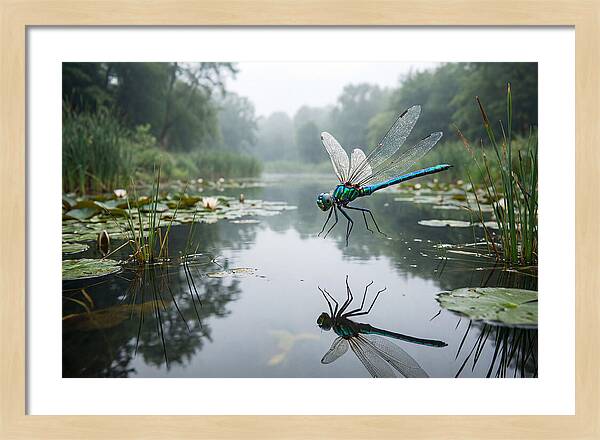 Dragonfly Hovering Over Pond