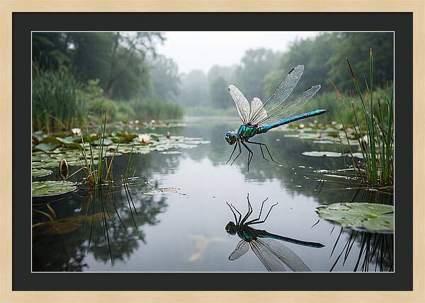 Dragonfly Hovering Over Pond