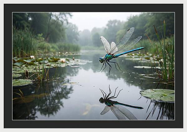 Dragonfly Hovering Over Pond