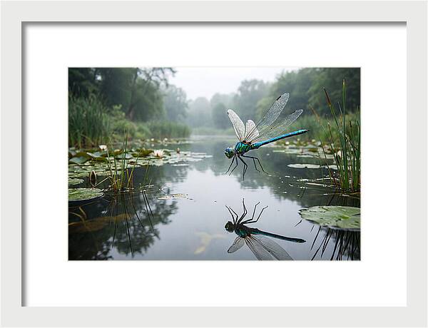 Dragonfly Hovering Over Pond