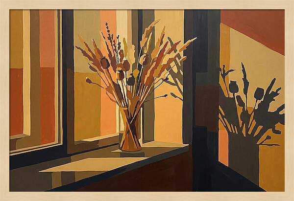 Dried Grass Bouquet In Autumn Sunlight