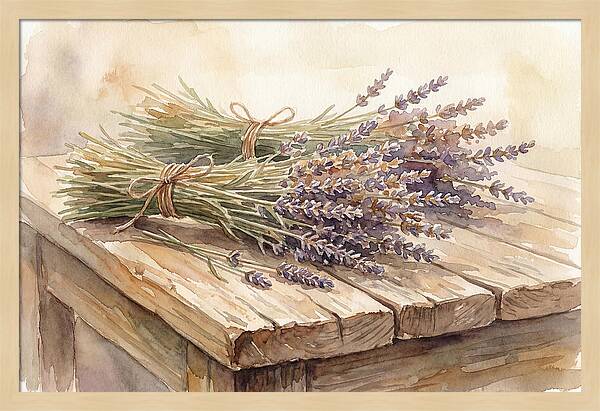 Dried Lavender Bundles On Wood