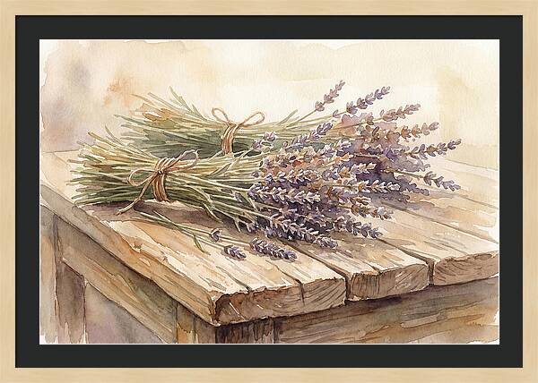 Dried Lavender Bundles On Wood