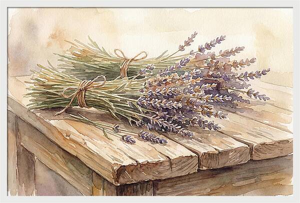 Dried Lavender Bundles On Wood
