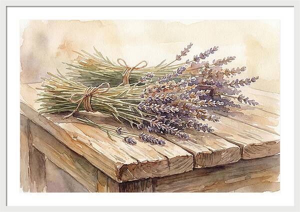 Dried Lavender Bundles On Wood