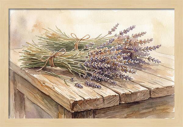 Dried Lavender Bundles On Wood