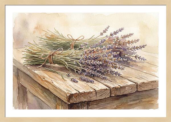 Dried Lavender Bundles On Wood