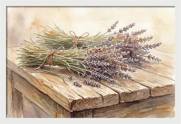 Dried Lavender Bundles On Wood