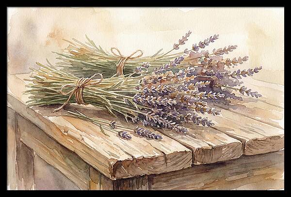 Dried Lavender Bundles On Wood