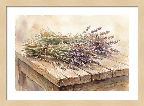 Dried Lavender Bundles On Wood