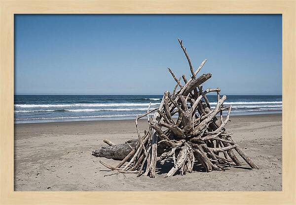 Driftwood Sculpture On Serene Shore