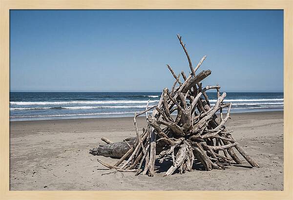 Driftwood Sculpture On Serene Shore