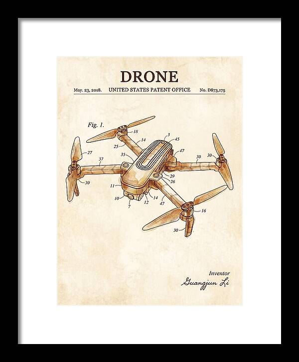 Drone Quadcopter Watercolor Patent Usd873175s1