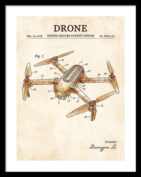 Drone Quadcopter Watercolor Patent Usd873175s1