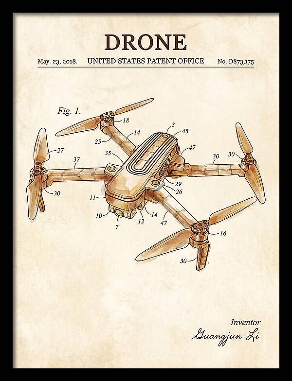 Drone Quadcopter Watercolor Patent Usd873175s1