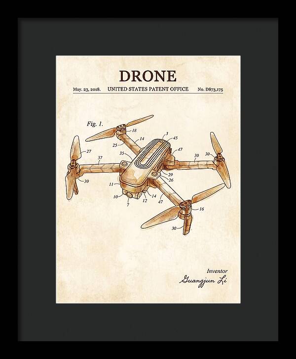 Drone Quadcopter Watercolor Patent Usd873175s1