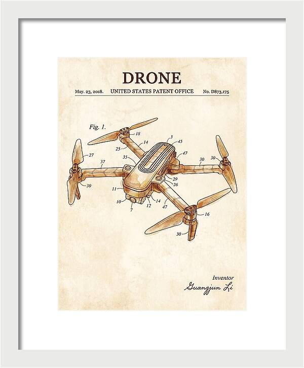 Drone Quadcopter Watercolor Patent Usd873175s1