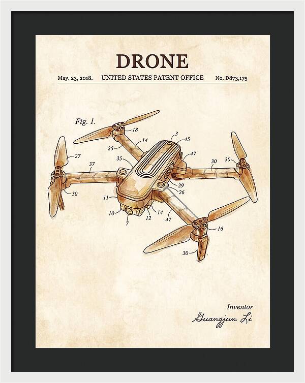 Drone Quadcopter Watercolor Patent Usd873175s1