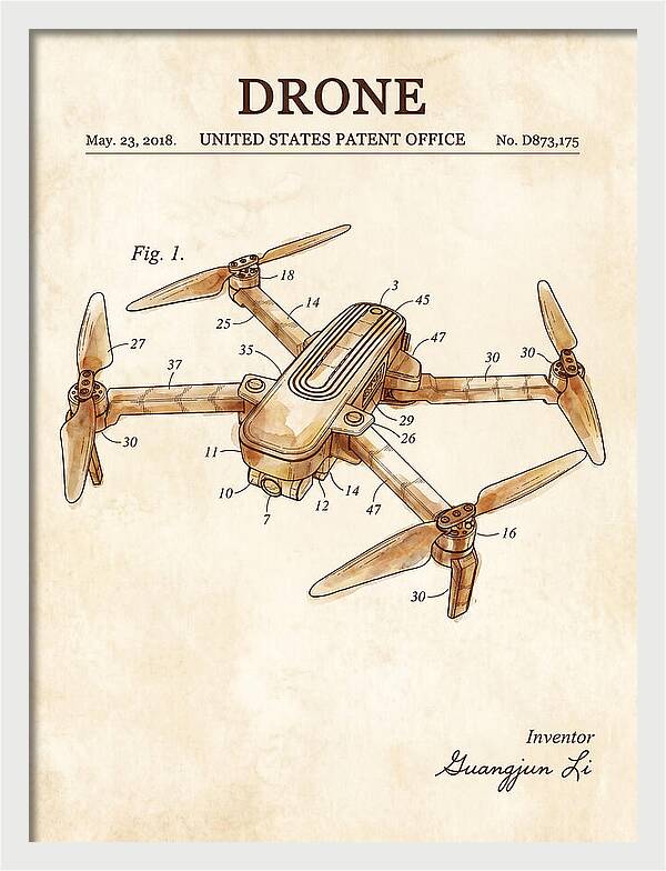 Drone Quadcopter Watercolor Patent Usd873175s1