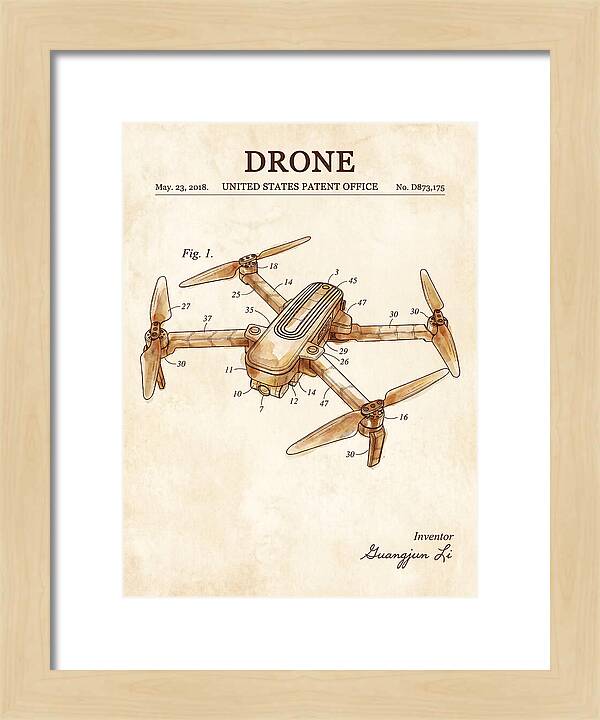 Drone Quadcopter Watercolor Patent Usd873175s1