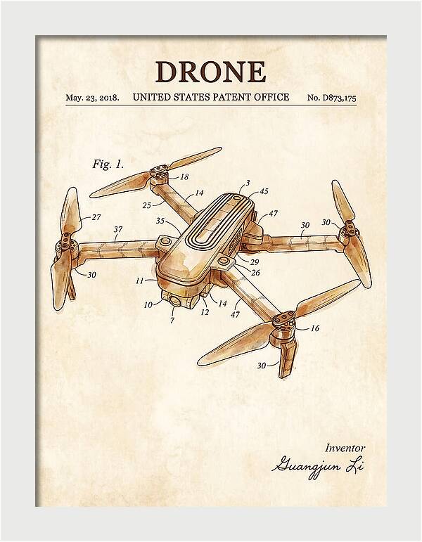 Drone Quadcopter Watercolor Patent Usd873175s1