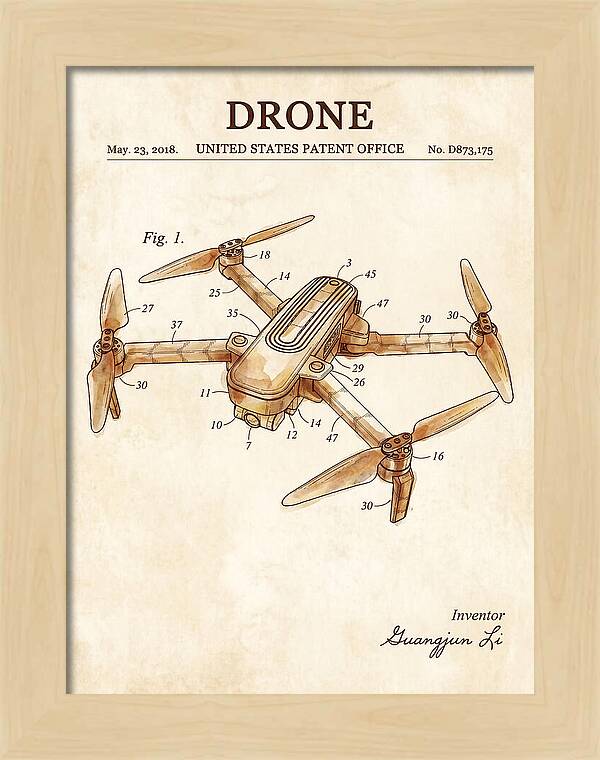 Drone Quadcopter Watercolor Patent Usd873175s1