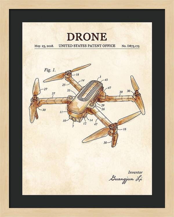 Drone Quadcopter Watercolor Patent Usd873175s1