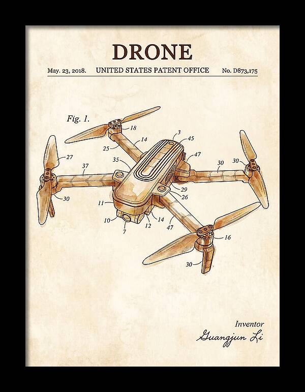 Drone Quadcopter Watercolor Patent Usd873175s1