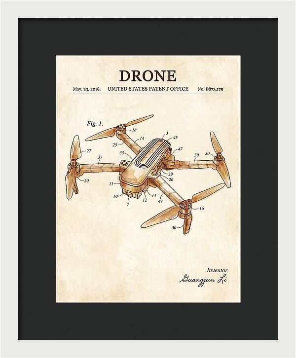 Drone Quadcopter Watercolor Patent Usd873175s1
