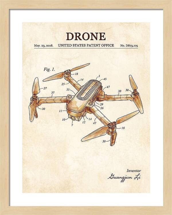 Drone Quadcopter Watercolor Patent Usd873175s1