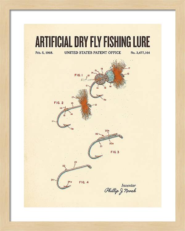 Dry Fly Fishing Lure Retro Patent Us3477164a