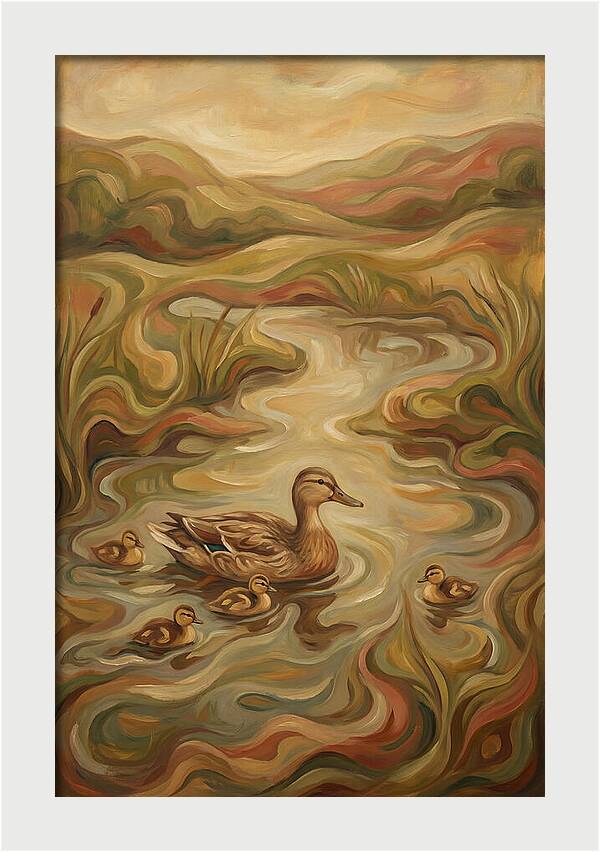 Duck With Ducklings In Pond