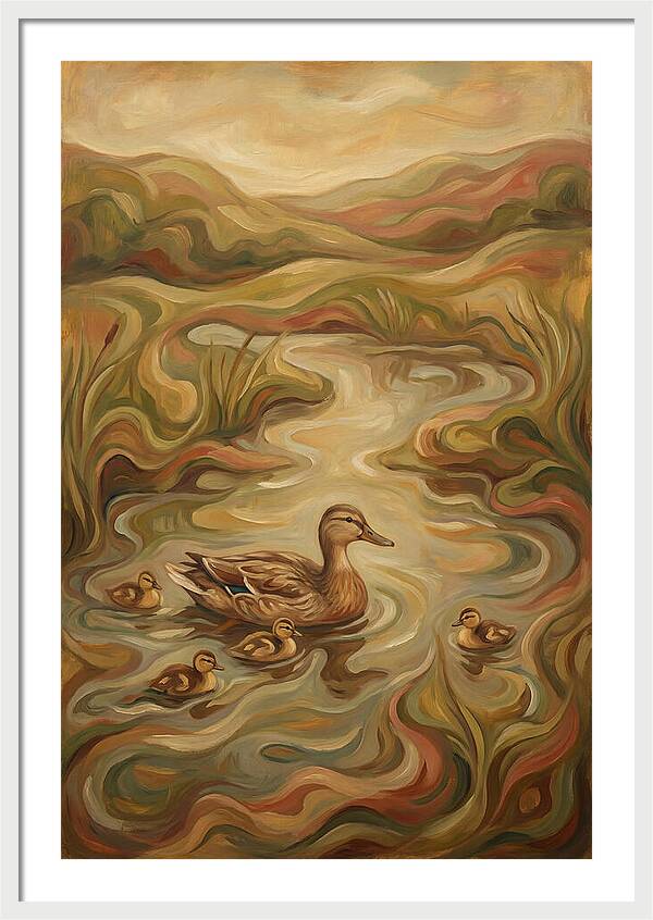 Duck With Ducklings In Pond