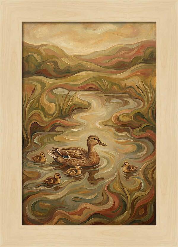 Duck With Ducklings In Pond