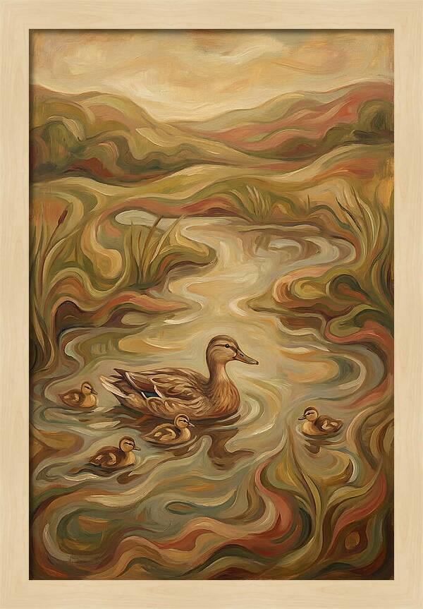 Duck With Ducklings In Pond