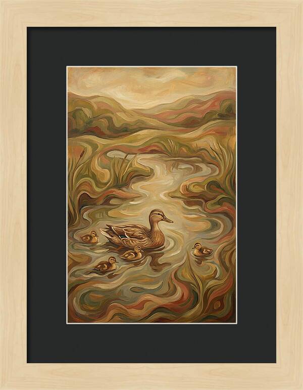 Duck With Ducklings In Pond