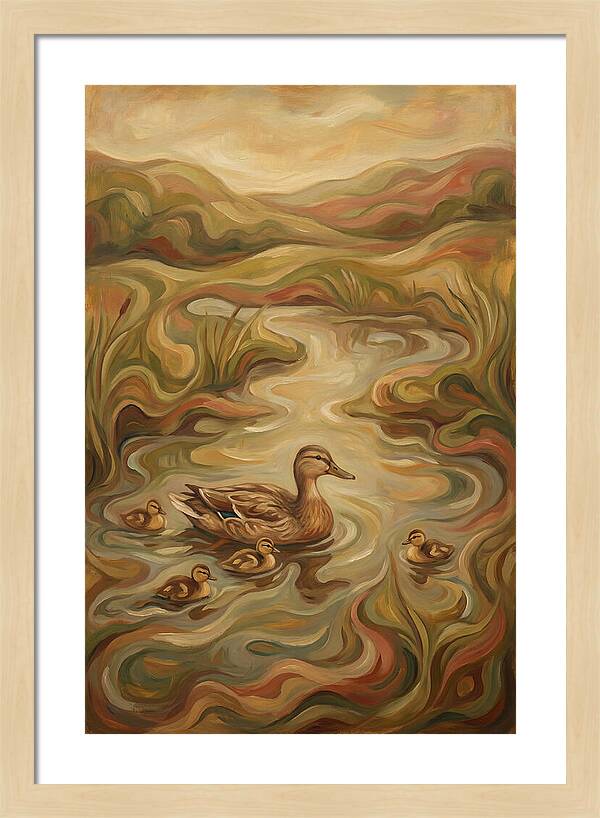 Duck With Ducklings In Pond