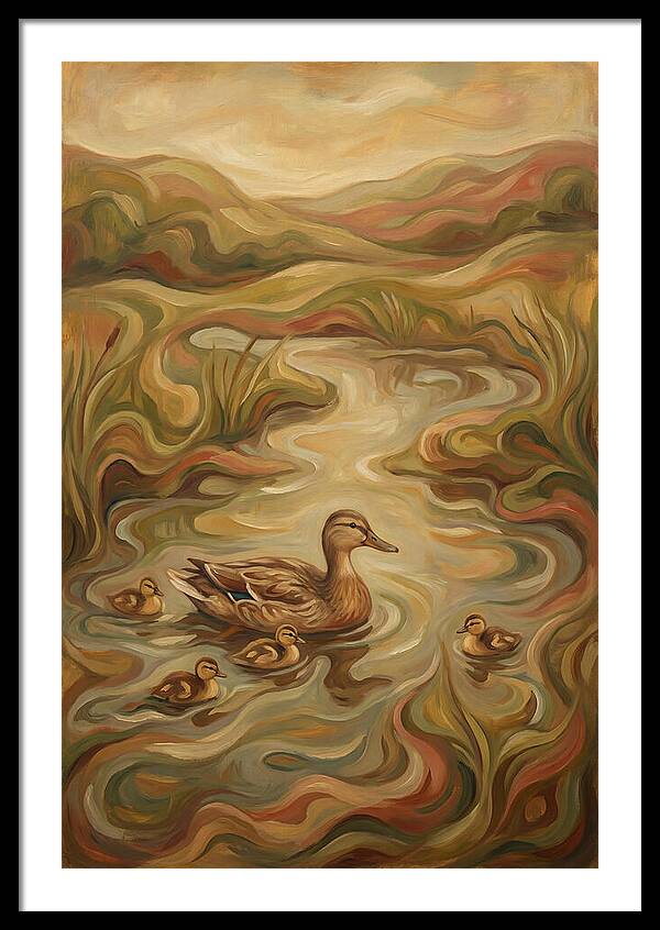 Duck With Ducklings In Pond