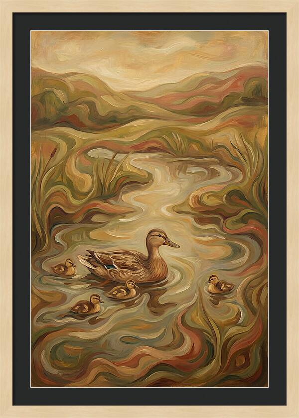 Duck With Ducklings In Pond