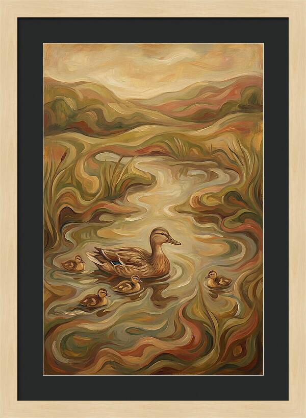 Duck With Ducklings In Pond