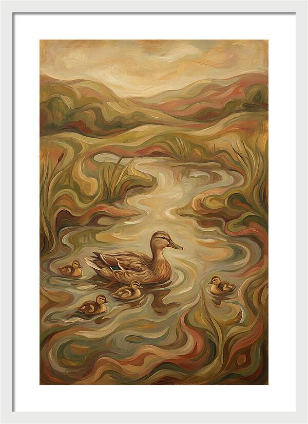 Duck With Ducklings In Pond