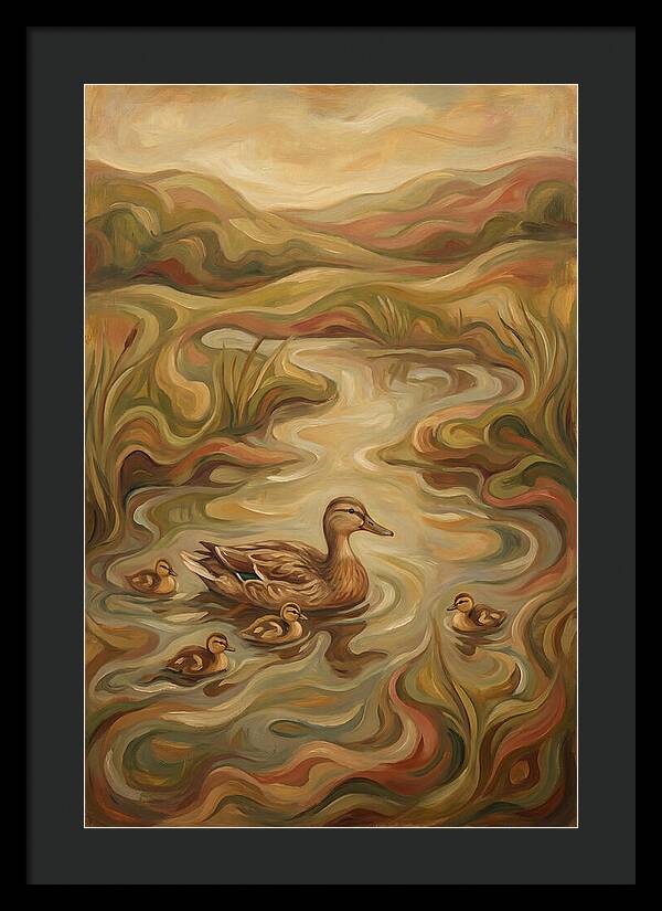 Duck With Ducklings In Pond