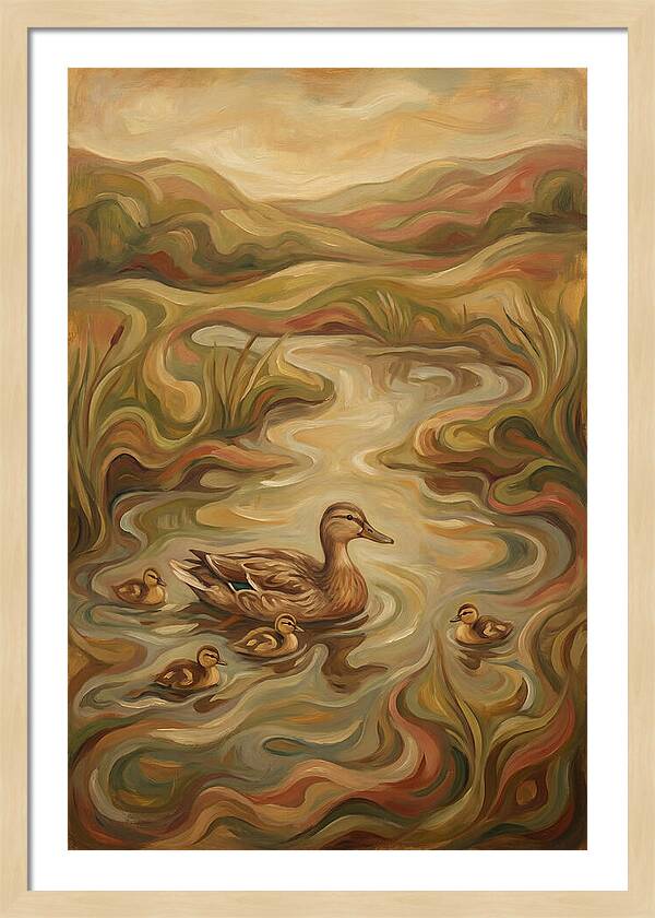 Duck With Ducklings In Pond