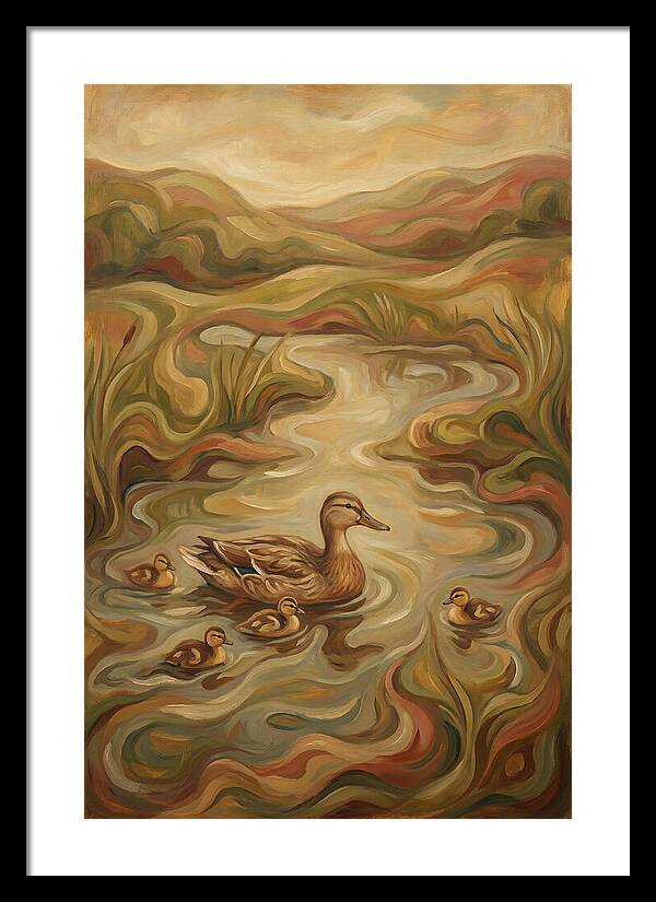 Duck With Ducklings In Pond