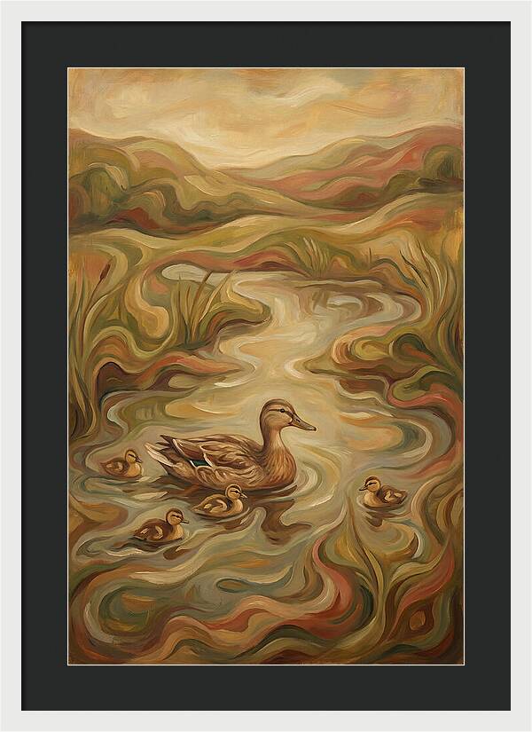 Duck With Ducklings In Pond