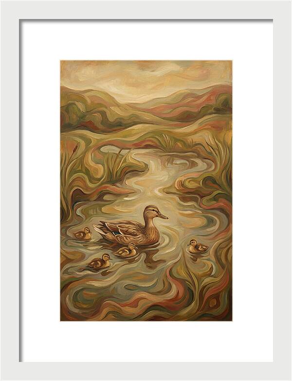Duck With Ducklings In Pond
