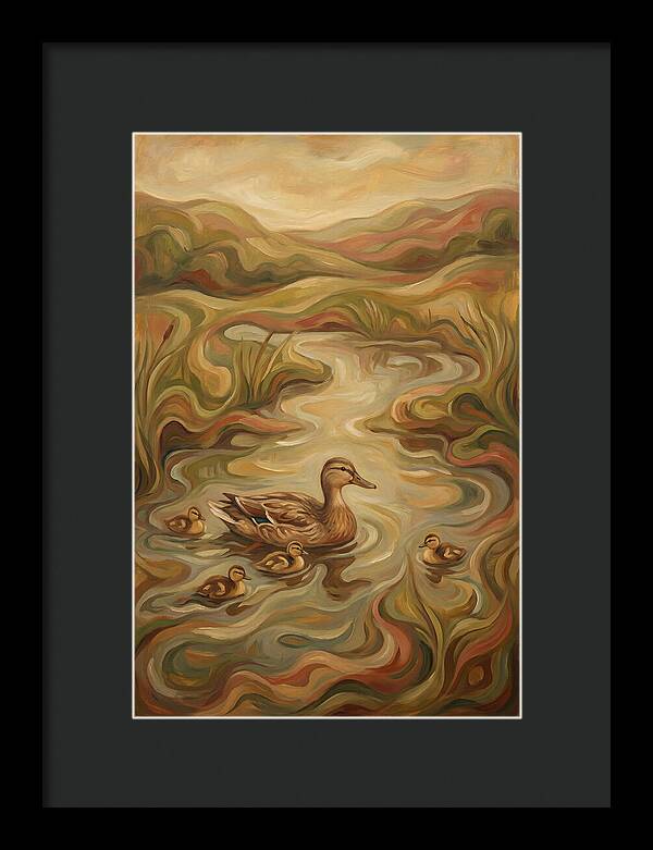 Duck With Ducklings In Pond