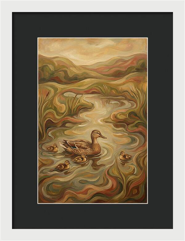 Duck With Ducklings In Pond